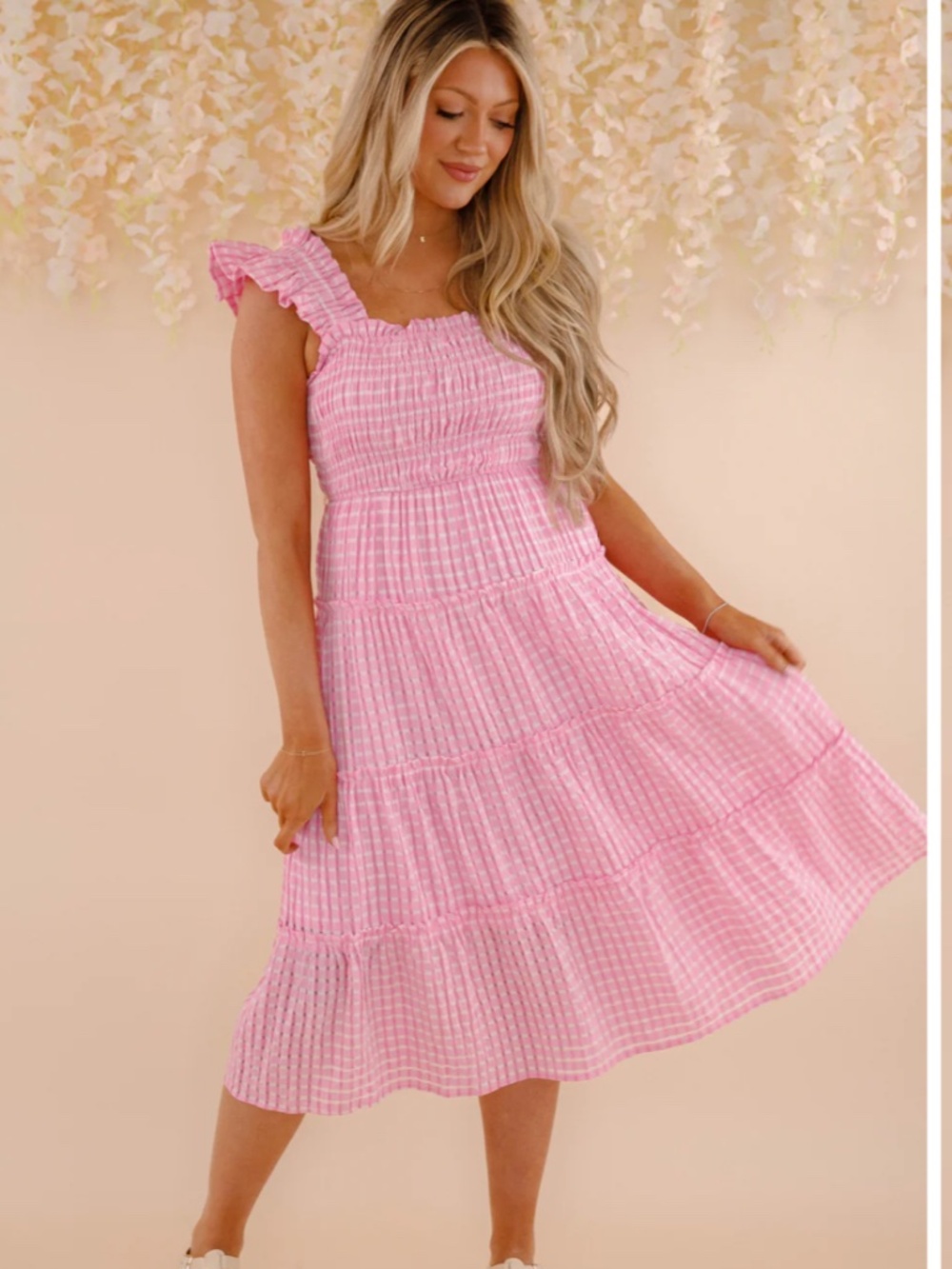 Pink gingham midi dress